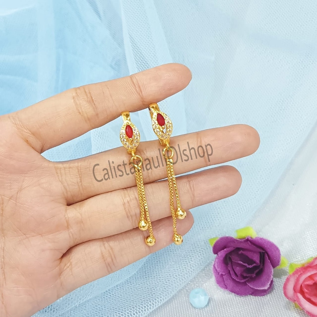 SET DEWASA MATAHARI MERAH PERHIASAN EMAS KOREA ANTI KARAT DAN ANTI LUNTUR