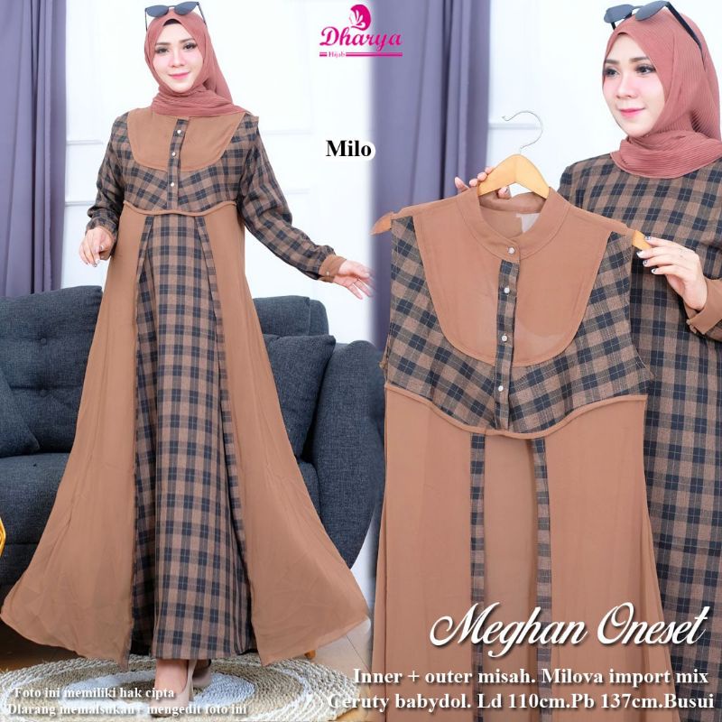 meghan one set setelan dress gamis abaya kaftan inner dan outer