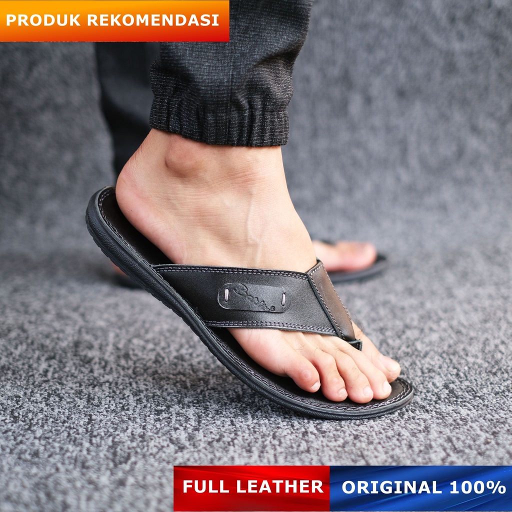 Sandal Japit Kulit Pria Original Kasual Sendal Pria Full Kulit Jepit Distro