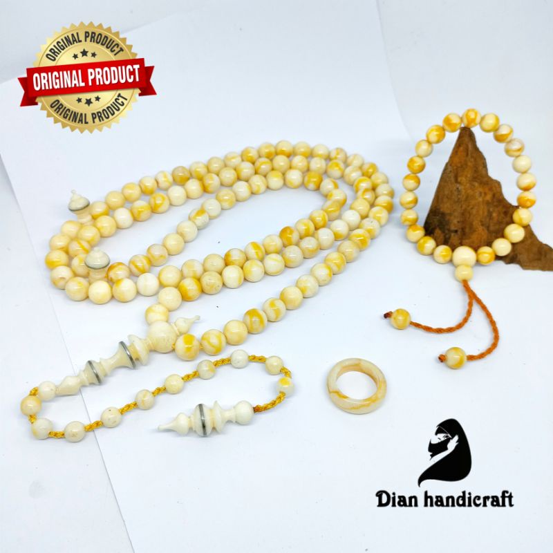 Paket Hemat Tasbih,Gelang,Cincin Batu Coral Marjan Putih Asli 100% Super