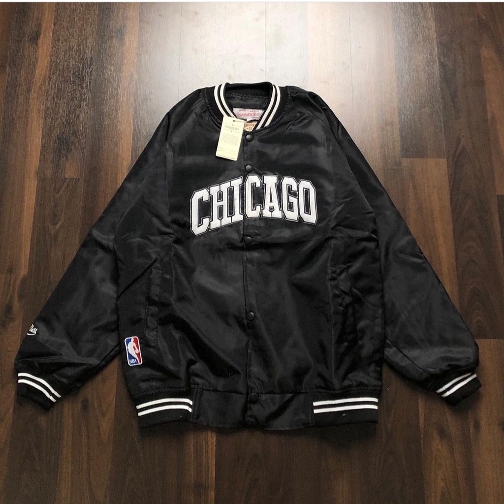 Jaket Varsity NBA Black Chicago New Original Full Bordir