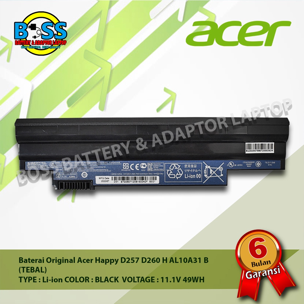 Baterai Original Acer D260 AL10A31 11.1V 49WH
