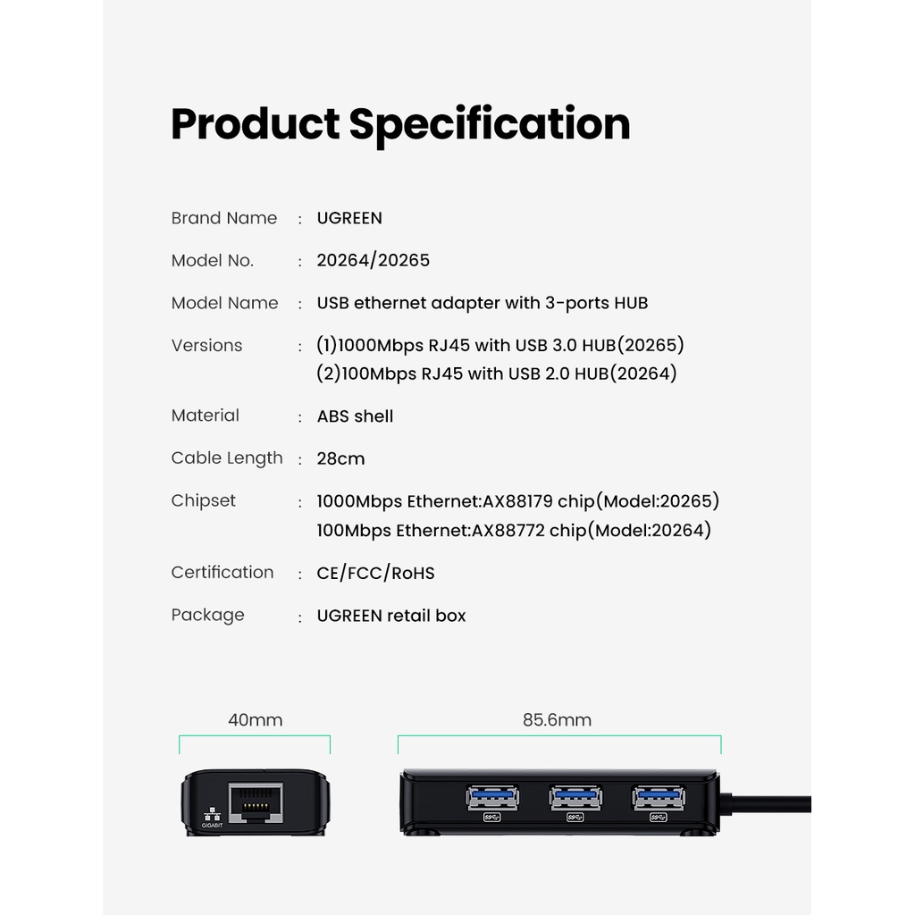 【Stok Produk di Indonesia】Ugreen Adapter usb hubJaringan LAN Ethernet USB 3.0 1000Mbps Untuk xiaomi mi box Mac OS Chromebook Nintendo Switch Windows 10 Laptop