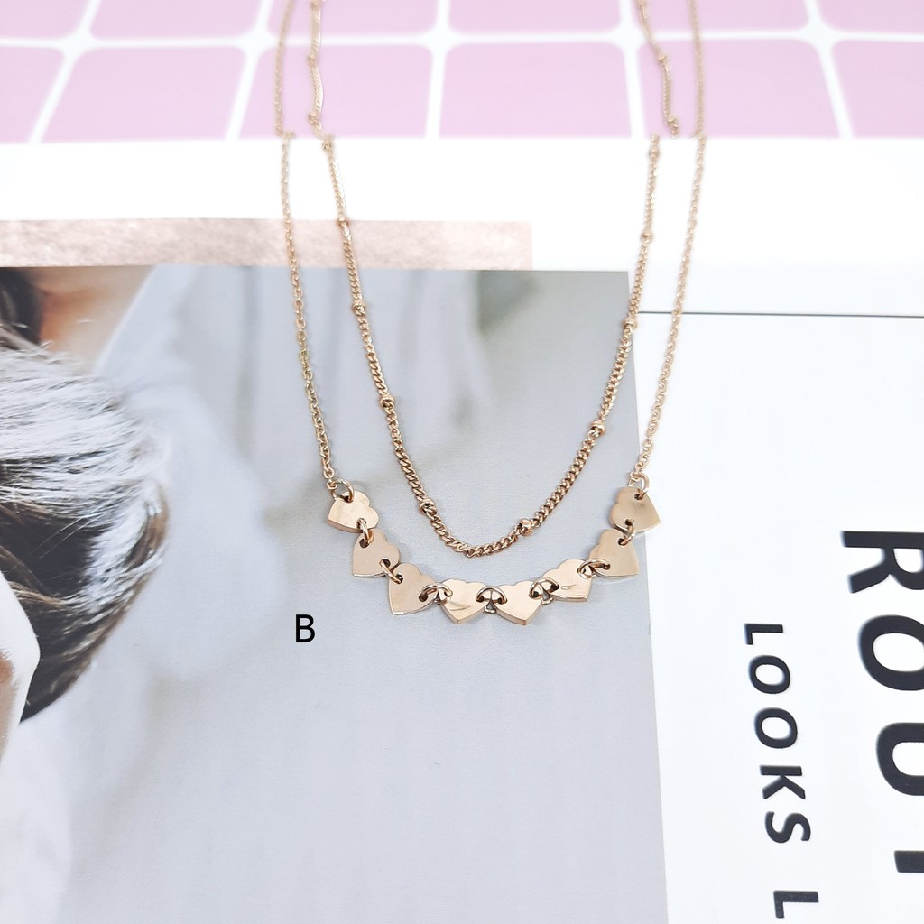 Kalung Fashion Korea Titanium Rosegold Love Polos - BN313