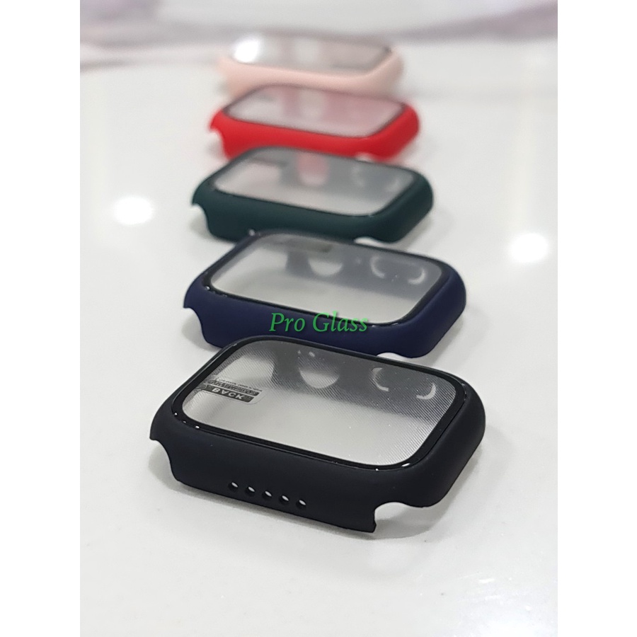 B205 Apple Watch 41mm 45mm Full Cover Bumper Case Frame Tempered Glass