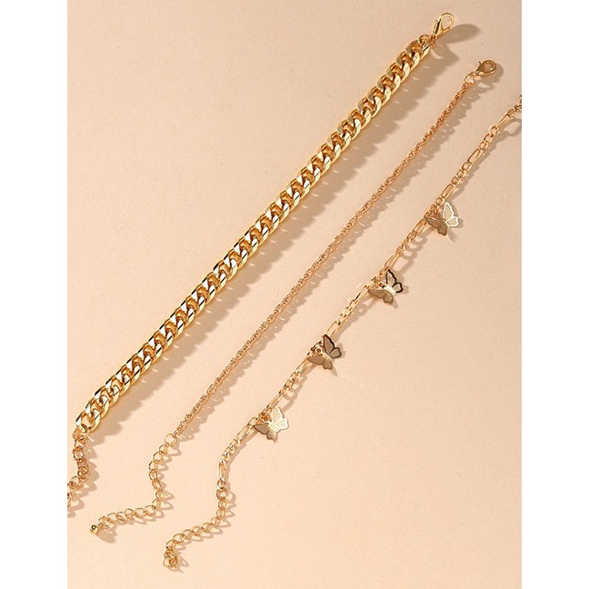 LRC Gelang Kaki Fashion Golden Butterfly Thick Chain Alloy Multilayer Anklet K76570