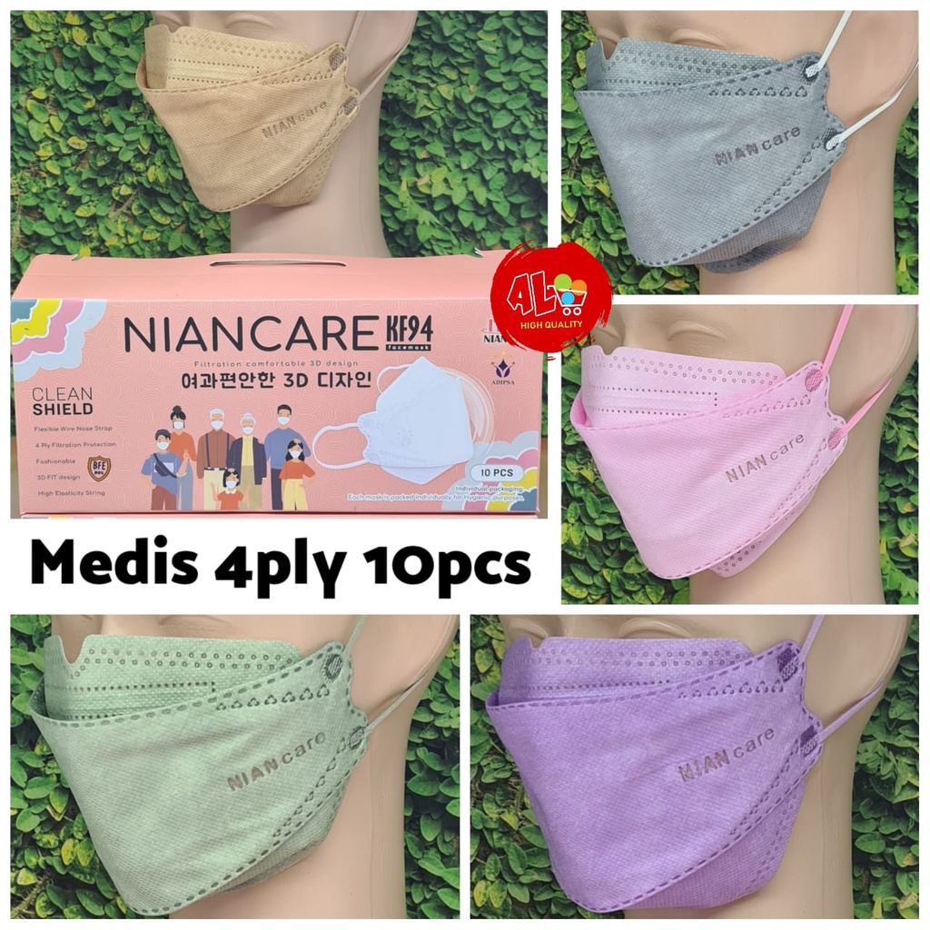 NIANcare Masker 3D Korea KF94 MEDIS Bedah 4ply Earloop Mask 10pc cantik kalem pastel Angela Lee