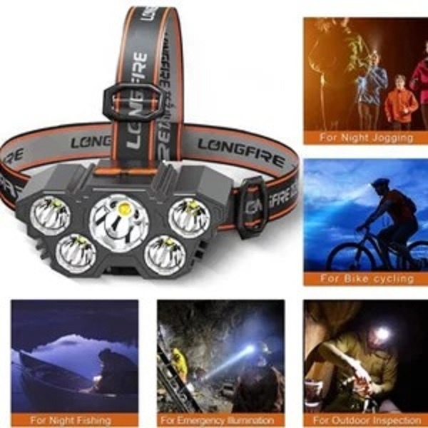 Senter Kepala L-T21 Senter Mini 5 LED Headlamp USB Chargeable 3 Mode - Senter Kepala Super Terang 5 Mata - Headlight LED USB 50W+10W Senter Kepala