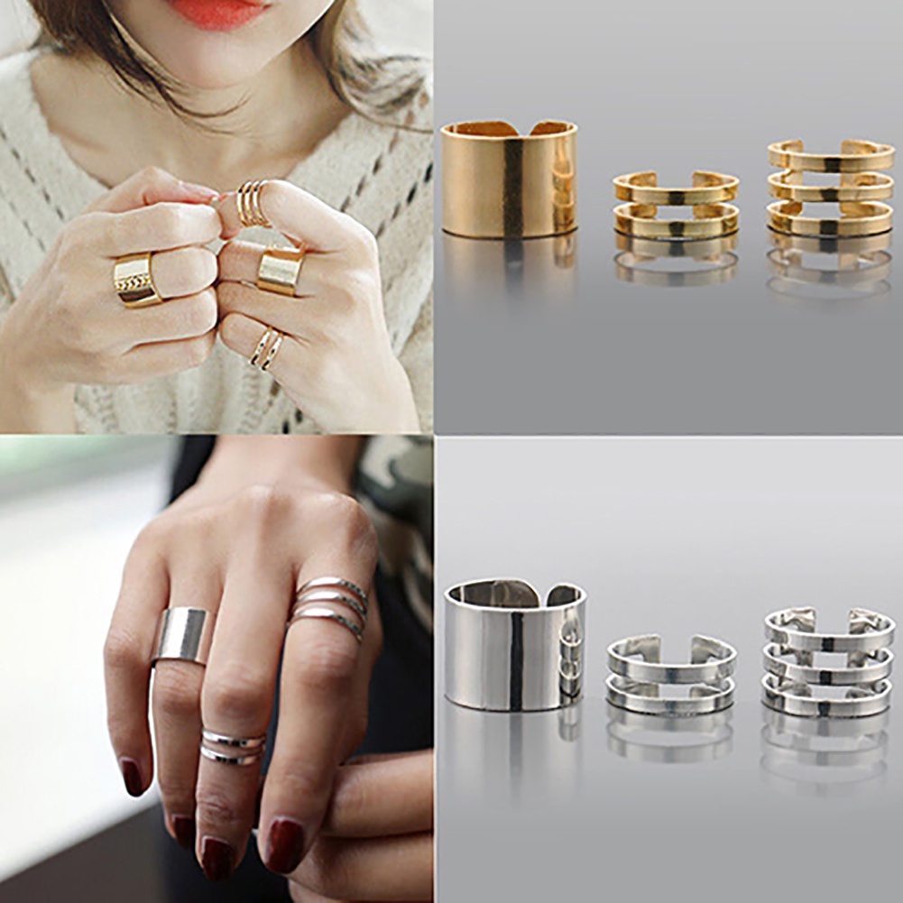 Hu Hu Hu Hu Hu Alat Bantu Pasang Kacamata♡ 3pcs / Set Cincin Knuckle Midi Model Terbuka Untuk Hadiah Natal Charms