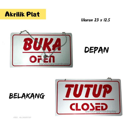 Akrilik Plat Papan Open Close Buka Tutup Dengan Rantai/Plat Rambu Sign Lambang Murah(bh)