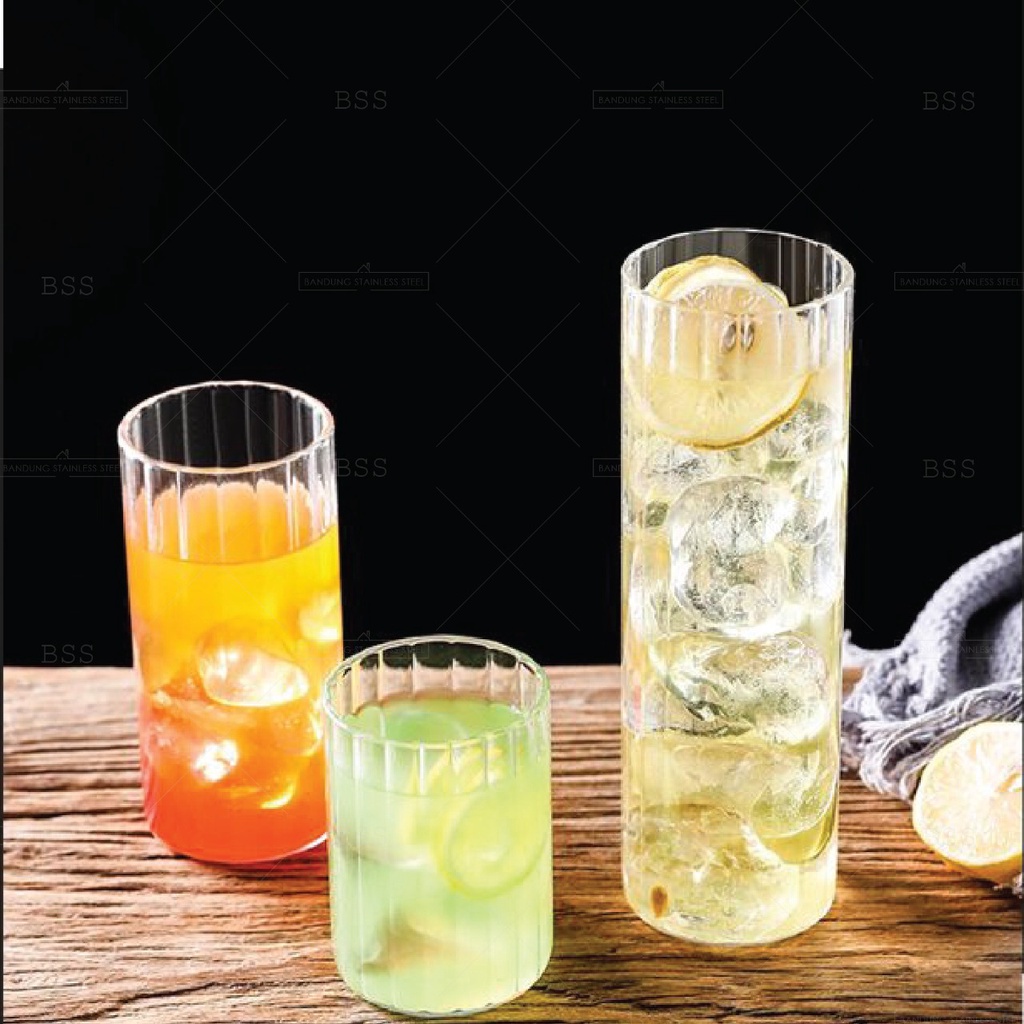 Gelas Kaca Ripple Tinggi Simple Polos Cangkir Borosilicate Juice Jus Air Minum Glass Cantik Unik Korean Cafe