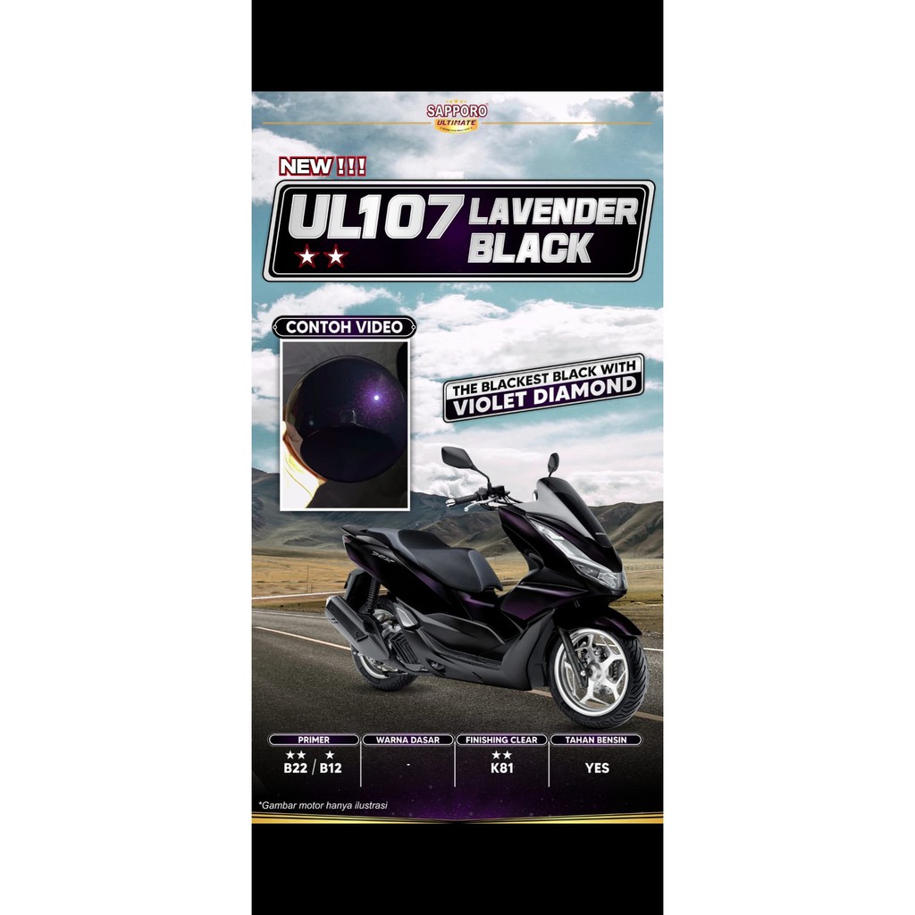 Pilok Sapporo Ultimate LAVENDER BLACK UL107 hitam kristal diamond 400ml