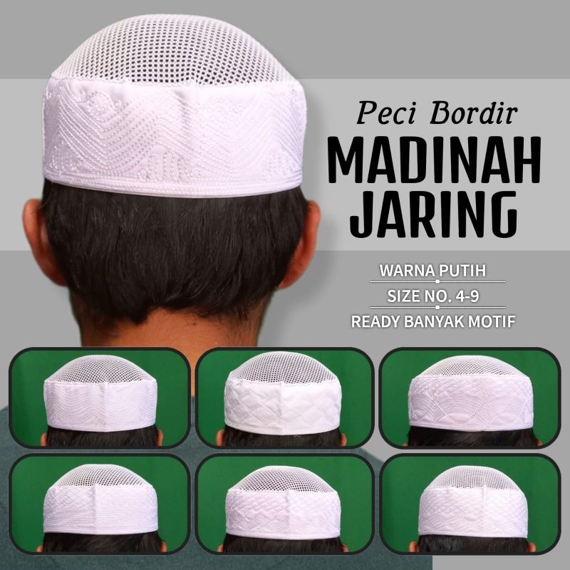 Peci Madinah jaring, peci Jaring, peci madinah, peci santri, peci habib, peci syeikh, peci putih jar