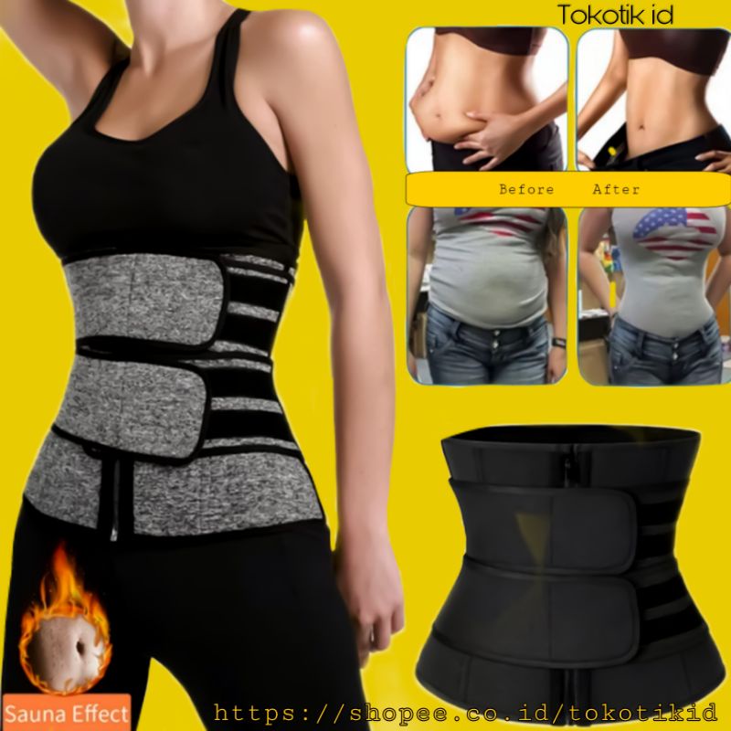 Zipper waist shaper korset melahirkan resleting double strap pelangsing pengecil perut buncit pria wanita korset olahraga