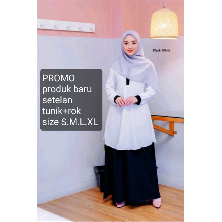 BAJU SETELAN HITAM PUTIH -S-M-L-XL-XXL-{TUNIK + ROK } BAHAN SAKILA SETELAN KERJA PNS /SETELAN DINAS PEMDAH/ SETELAN GURU / GAMIS SERAGAM TERBARU