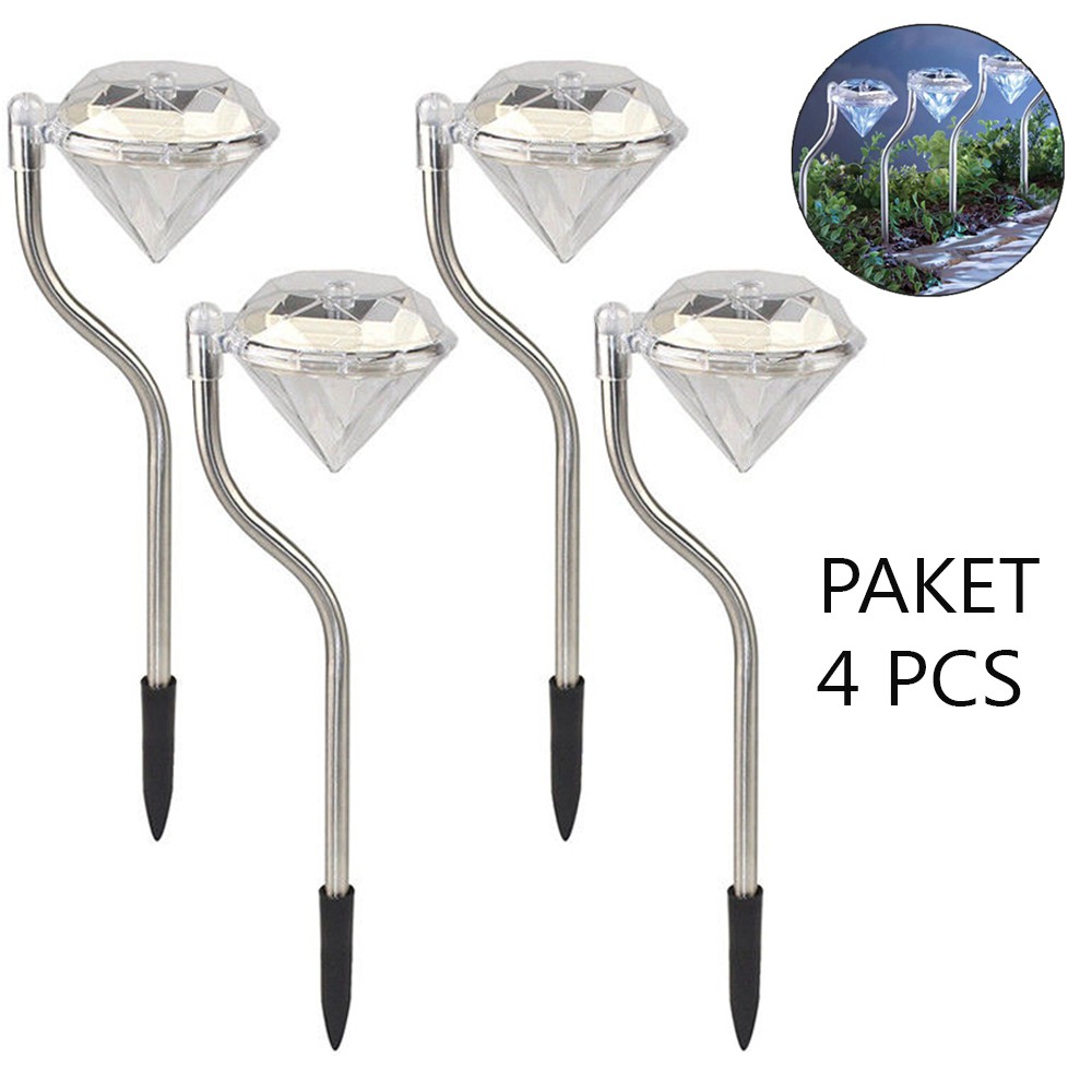 Lampu Solar Tenaga Matahari Sensor Outdoor Tancap - Diamond Solar Garden Light- Paket 4 PCS