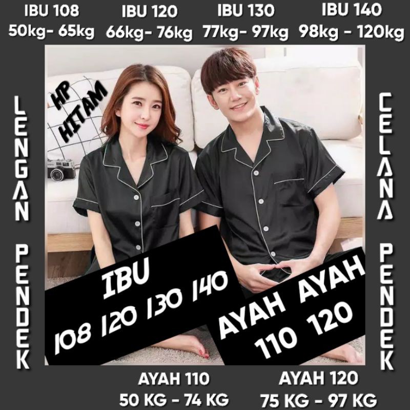piama pasangan suami istri couple / cowok cewek Piyama baju tidur satin polos lengan pendek-4