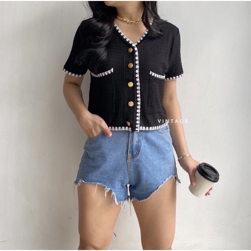 ZAZA_FASHION Baju Atasan Wanita Terbaru 2020 IMPORT Real Pict Blouse Wanita Hits Cameron Pendek-1