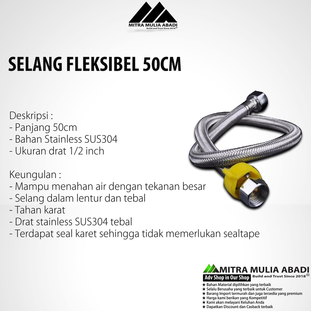 Selang Flexible Hose 50cm Anyam Closet Wastafel IGM