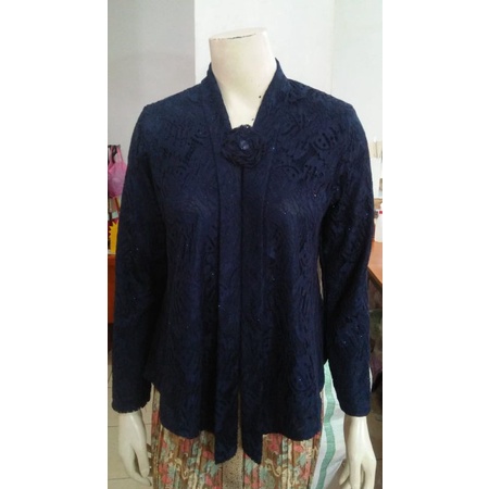 (BrP92/110) Kebaya Floy BROKAT Panjang GLITTER full furing adem busui STD - JUMBO KeroncongBusana-Navy