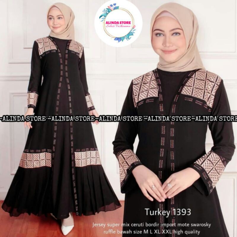 GAMIS ABAYA TURKEY 1393 HITAM JERSEY PREMIUM