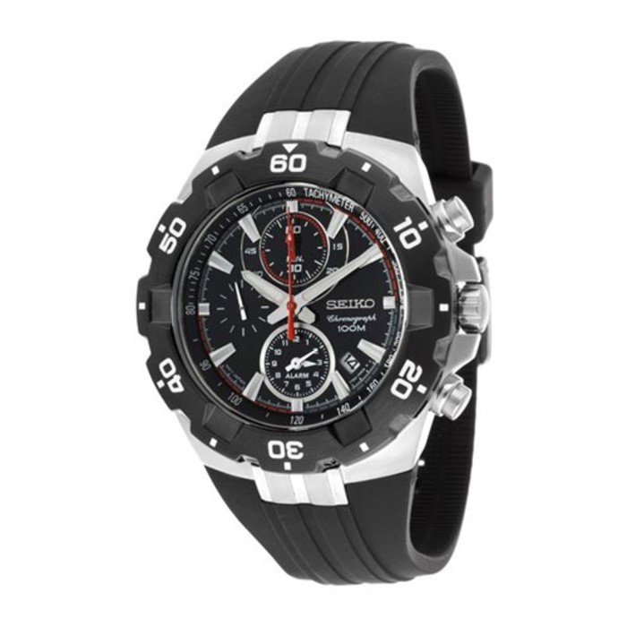 Seiko Quartz SNAD35P2 Chronograph Alarm Black Rubber Jam Tangan Pria Original SNAD35