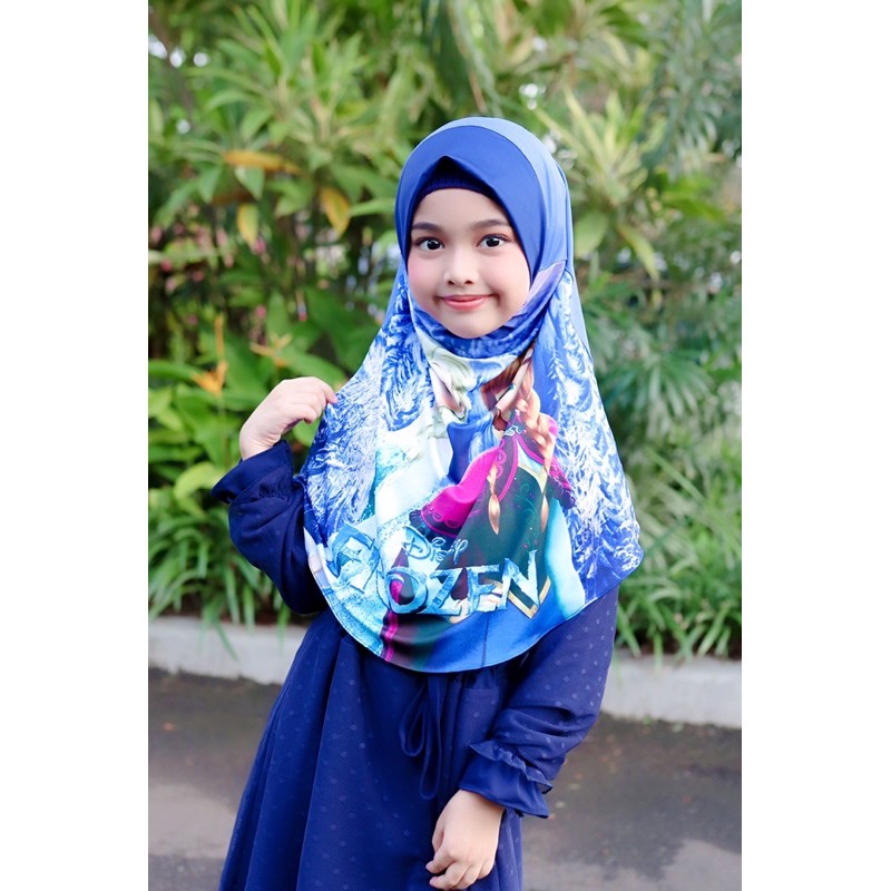 BERGO HIJAB INSTANT ANAK PRINTING MOTIF FROZEN / JILBAB ANAK LUCU KARAKTER , JILBAB ANAK