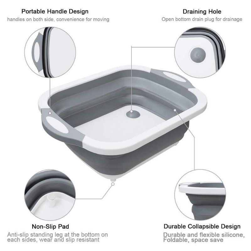 Telenan Lipat Baskom Multifungsi 3in1 Cutting Board Portable Baskom Lipat Peralatan Dapur