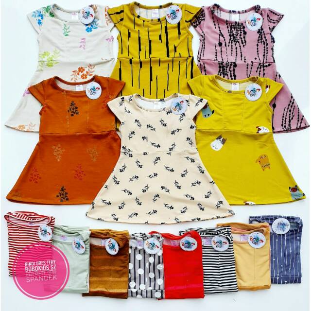 [Bobo kids] BAJU ANAK PEREMPUAN [NINDY] [1-3 THN] [DRESS ANAK KATUN KAOS MIX MOTIF] [MBK]