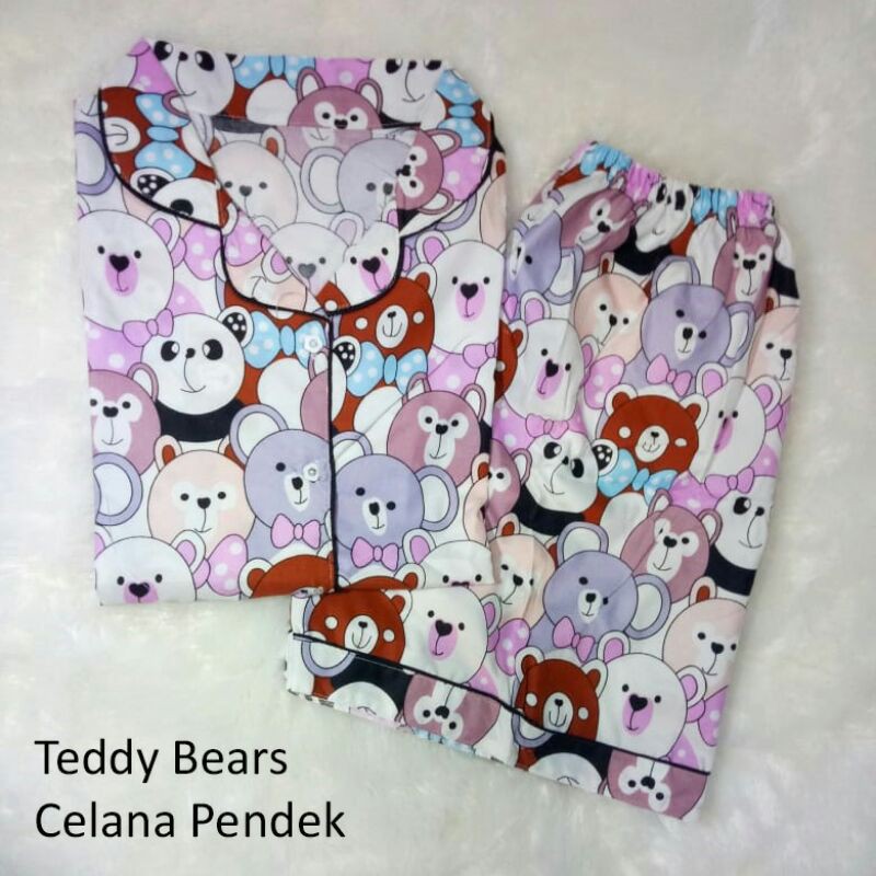 Piyama Baju Tidur Celana Pendek Tangan Pendek Bahan Katun Motif