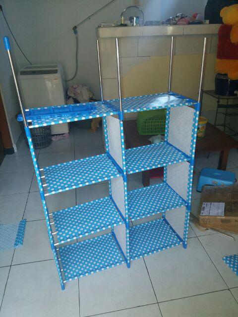 (r05 Double) Rak Buku Rak Portable Serbaguna 2 Sisi (mudah Dibongkar Pasang)