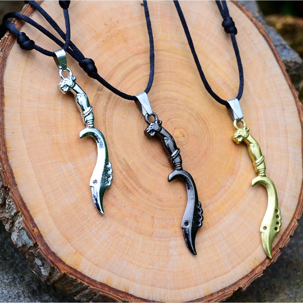 Kalung Tali Liontin Kujang Titanium 3 Dimensi Logam Pria Unisex Adjustable Necklace Cowo