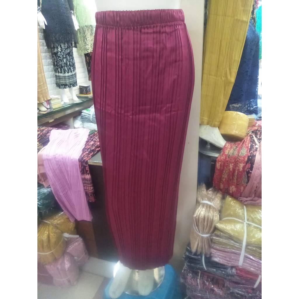 Rok Plisket Sateen Polos Aneka Warna