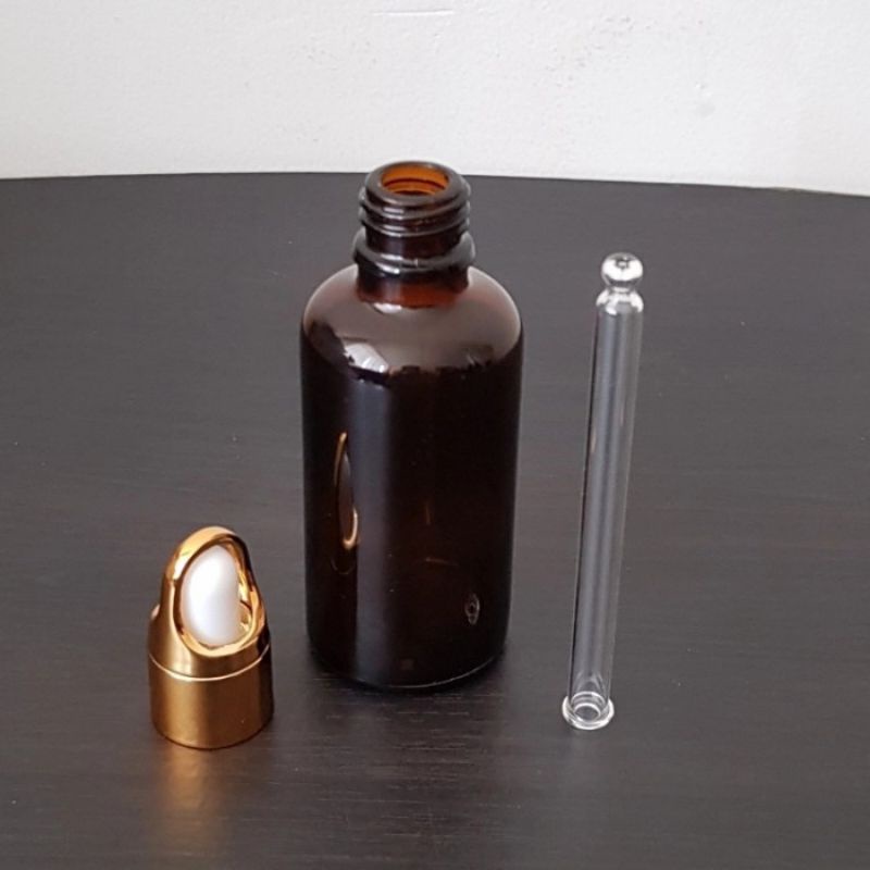 botol kaca pipet 50ml coklat amber ring gold