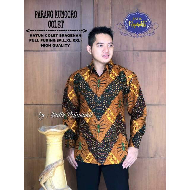 Batik Solo PARANG KUNCORO COLET Kemeja Pria Katun Halus Sragenan Full Furing