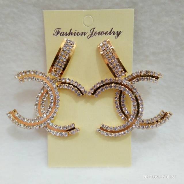 Xuping anting korea gold motif cc permata mewah