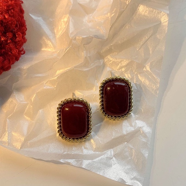 Anting Vintage Untuk Wanita Hong Kong Gaya Temperamental Mutiara Stud Earrings2023New Gaya Trendi Ceruk Rasa Tinggi Anting Merah