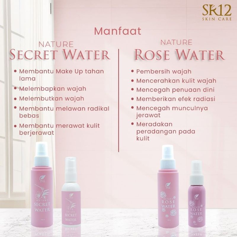 NATURE ROSE WATER SR12 60ml 100ml SPRAY MEMBUAT MAKE UP TAHAN LAMA