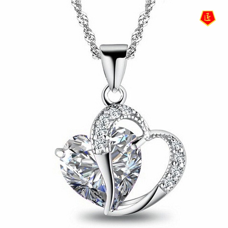 [Ready Stock]Heart-Shaped Crystal Pendant Romantic Purple Necklace Heart Crystal