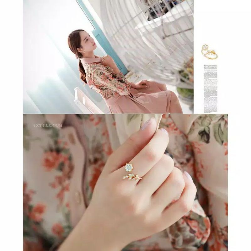 Cincin Korea Opening Ring Floral Blossom Bunga