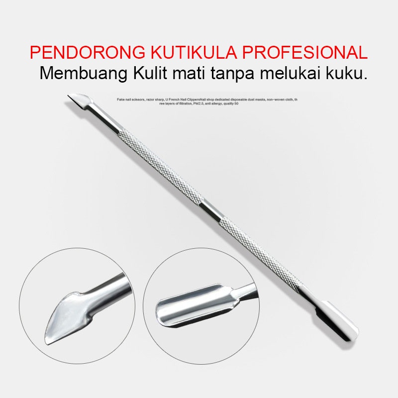 Besi Pendorong Kutikula Kuku Cuticle Pusher Nail Pusher Manicure Pedicure 2 sisi bahan Stainless Steel