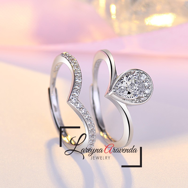 Cincin Silver S925 Wanita 2 in 1 Model Tetesan Diamond CC025