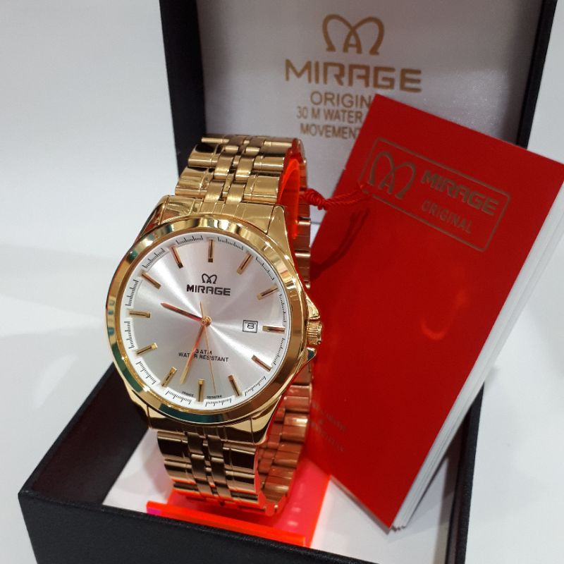 Jam Tangan Mirage 8709 BRP -M Gold Original Pria Wanita Couple