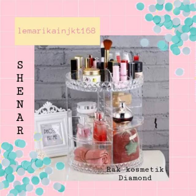 SHENAR (1KG) Rak Kosmetik Acrylic Putar 360 Derajat Diamond /Rak make up diamond|rak acrilyc|rak make up|Rak kosmetik putar|Rak Kosmetik Acrylic Putar 360 Derajat Diamond Polos