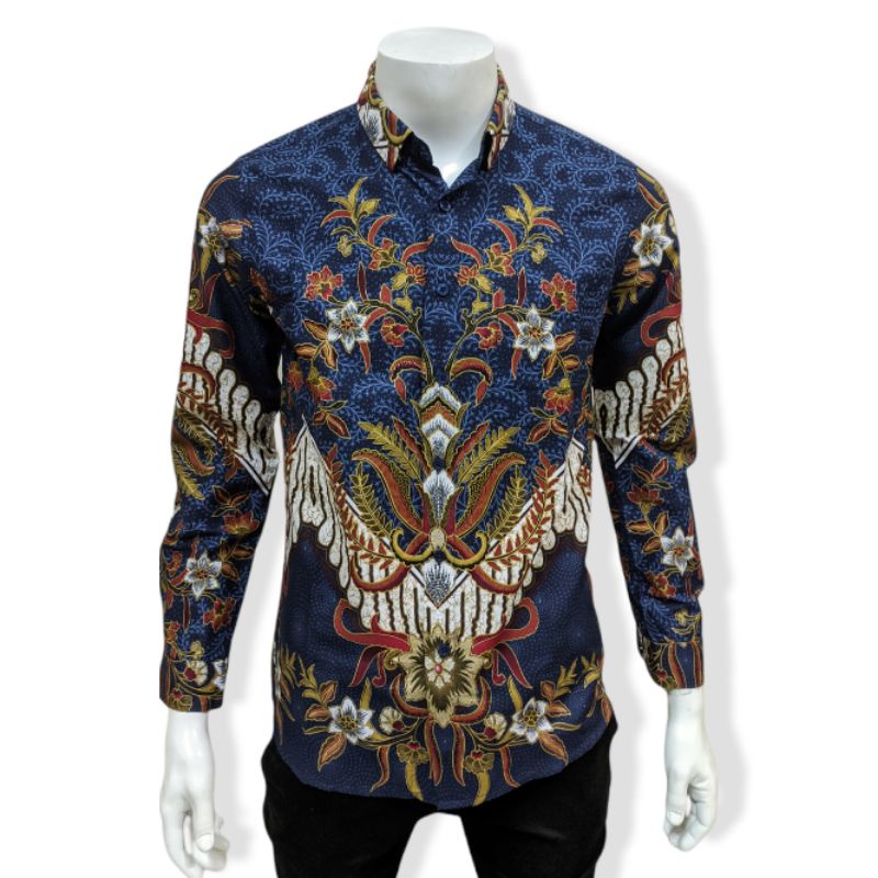 RICARDO kemeja batik print biru lengan panjang 32177