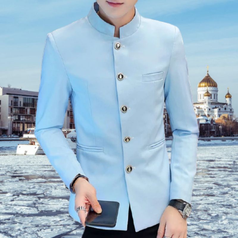 Jas koko pria mandarin Casual jas blazer modern pria