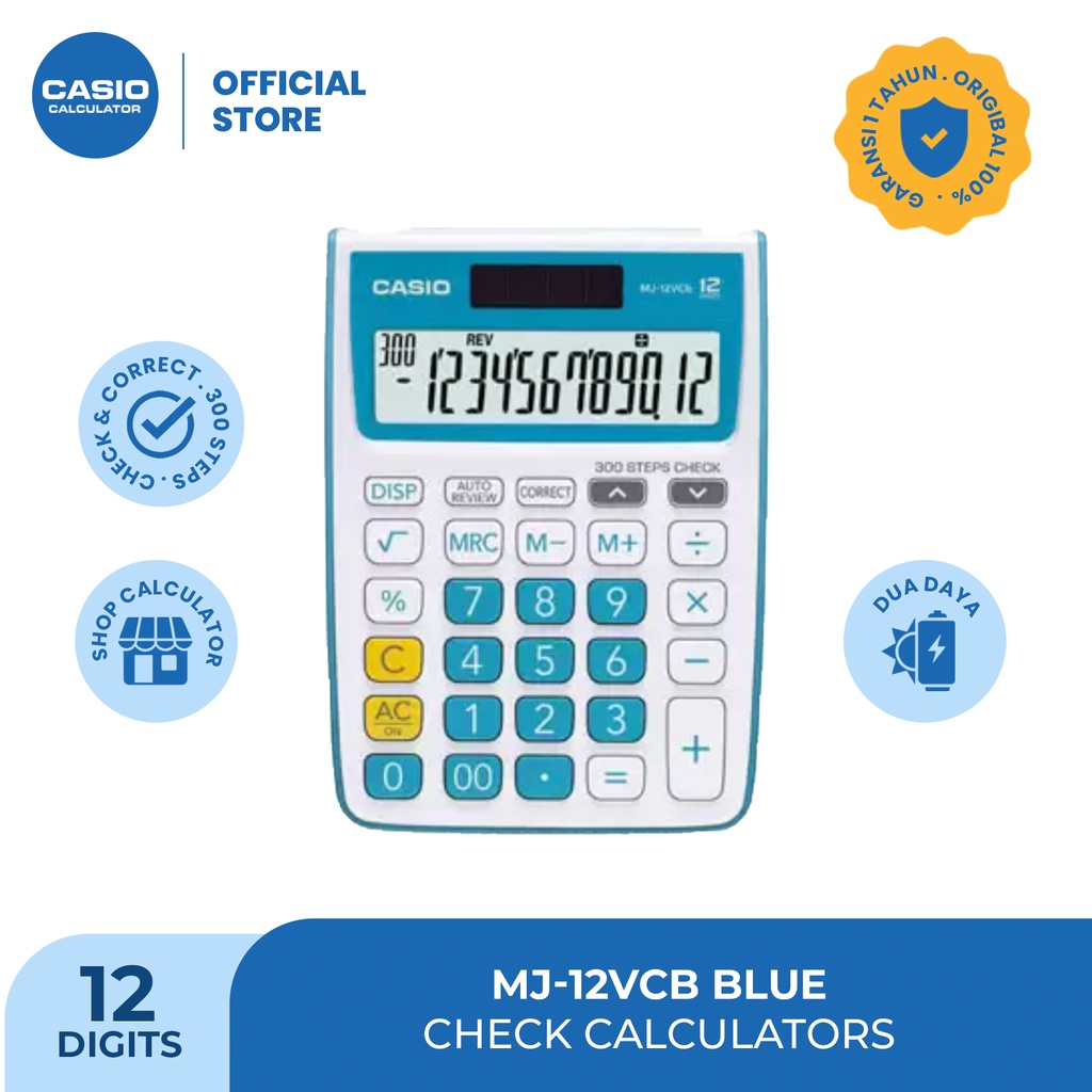 

CASIO MJ-12VCB - Biru -Kalkulator Toko/Dagang - Fungsi Cek - 12 digit