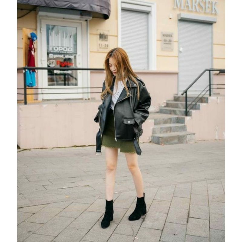 Jaket Kulit Wanita Ramones Changcuters Korea Blazer Outfit Ootd