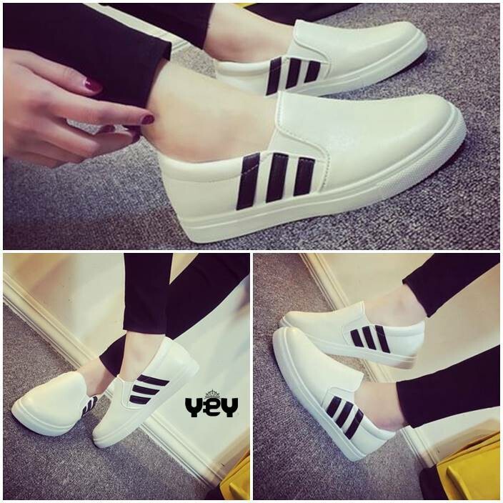 Sepatu slip on flat mirip adidas warna putih