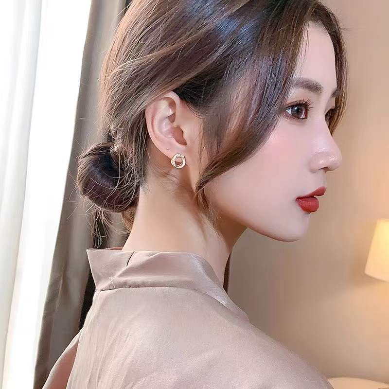 Anting s925 Silver Needle Bentuk Lingkaran Silang Gaya Simple